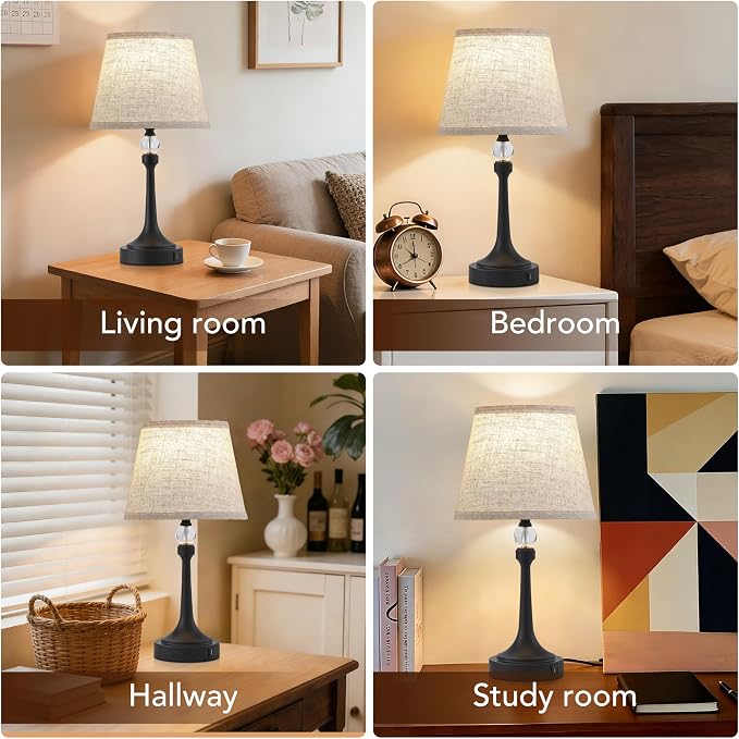 Touch Table Lamp Set of 2 with USB C+A Ports-Black 19.7'' | 3 Way Dimmable Table Lamps for Living Room, Metal Small Lamp for Bedroom, Office, End Table, Home Decor, Bulbs Included