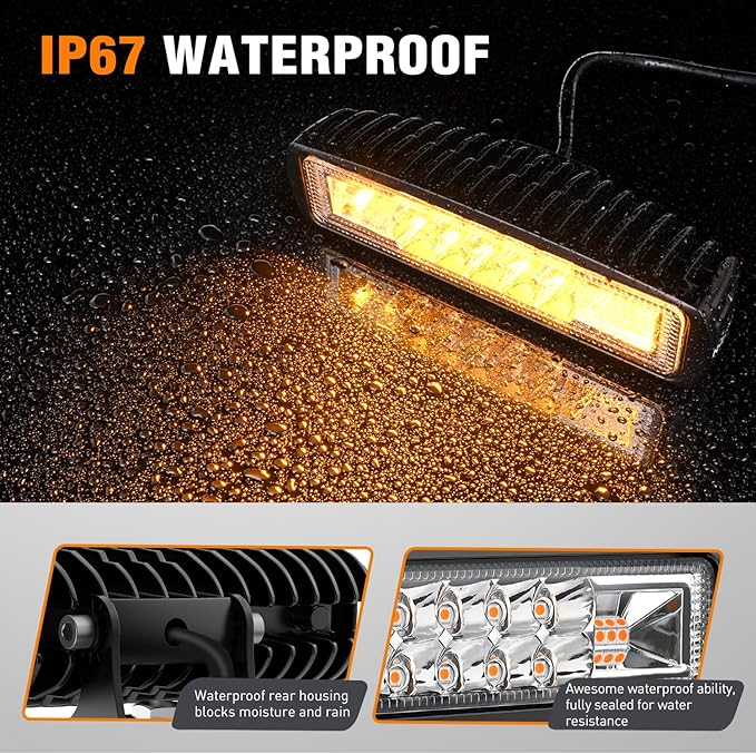 Nilight 6 Inch Amber LED Light Pods 2 PCS 60W Flood Spot Combo Beam Off Road Work Driving Fog Lighting for 12V 24V ATV UTV Pickup Truck Tractor Boat