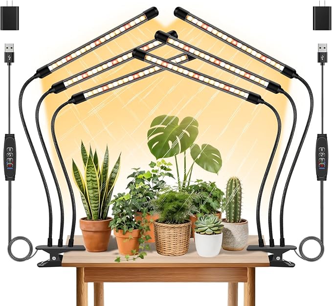 Grow Lights for Indoor Plants,Full Spectrum Grow Lamp,Timer & 10 Dimming | 2 Pack, 3 Spectra, 10 Brightness, Auto Timer 3/9/12H, 380-780nm Full Spectrum,10ft USB Cable for Succulents,Seedlings