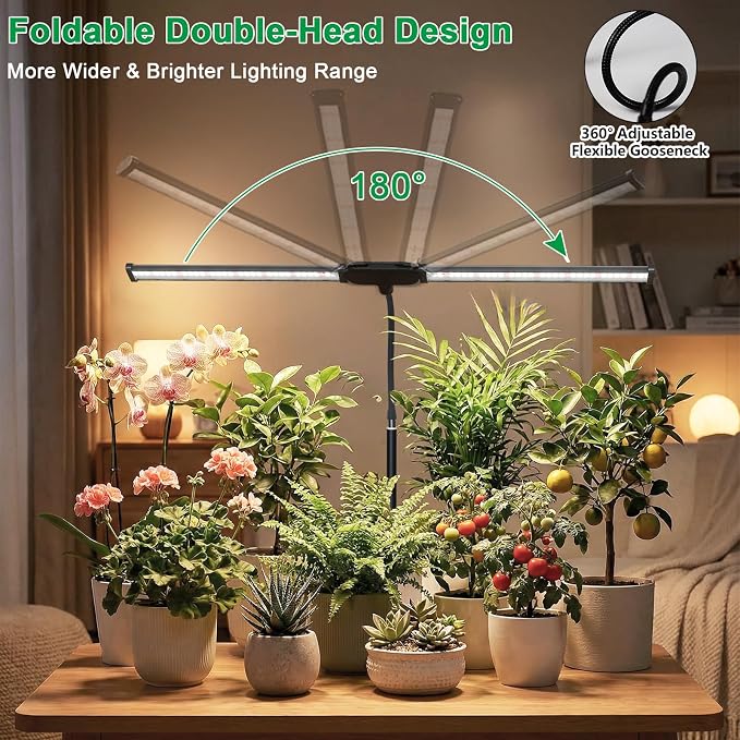 GHodec 2-Pack Grow Light for Indoor Plant, 6000K Full Spectrum Plant Lamp | Light Strip Foldable & Height Extendable 9-25'', Auto Timer 4 8 12Hrs,for Pot Succulents Seed Growing