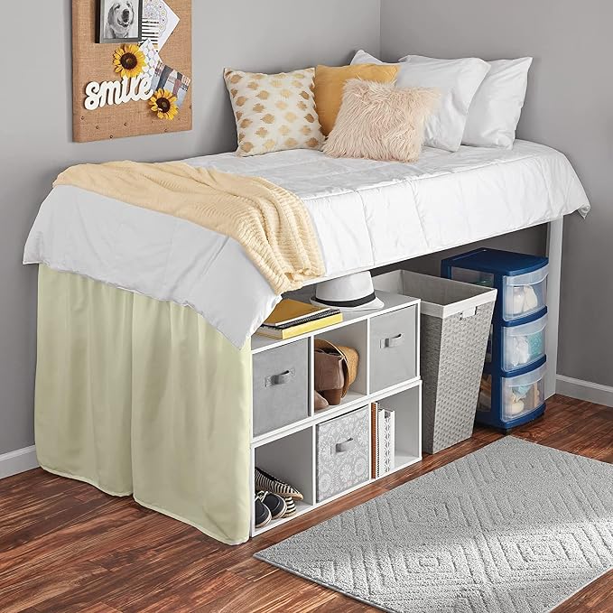 Shreem Linen Dorm Bed Skirt Twin XL, 42 Inch-Drop, 100% Microfiber Extra Long Bedskirt, Ivory