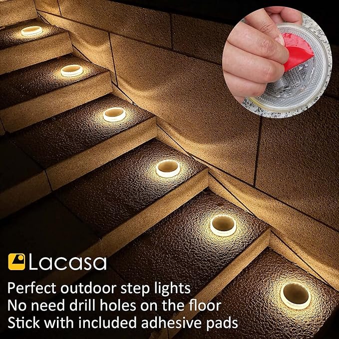 Lacasa Solar Deck Lights, Driveway Walkway Dock Light Solar Powered Outdoor Waterproof Stair Step Pathway Ground LED Lamp for Backyard Patio Garden, Auto On/Off - Warm White - 4 Pack