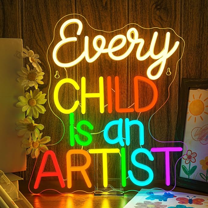 Classroom Lights Sign Every Child is an Artist Neon Sign Dimmable LED Lights Up Library Reading Neon Signs for Wall Decor in Art Classroom Reading Corner LED Books Decor Gifts for Teachers