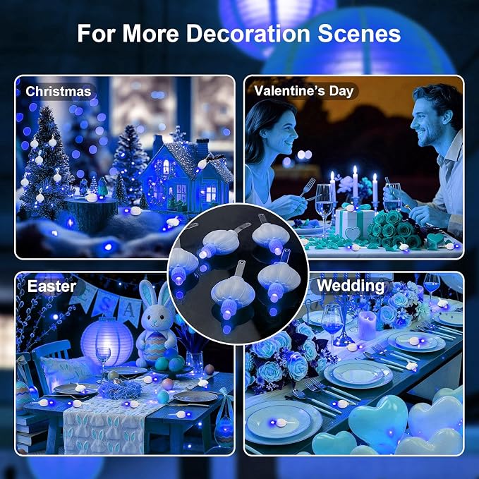 ZGWJ 10pcs Paper Lantern Lights Battery Operated Hanging LED Lights Blue | Small LED Lights for Lantern, Balloon,Wedding,Party, Decorative Lighting for Halloween Christmas Decorations