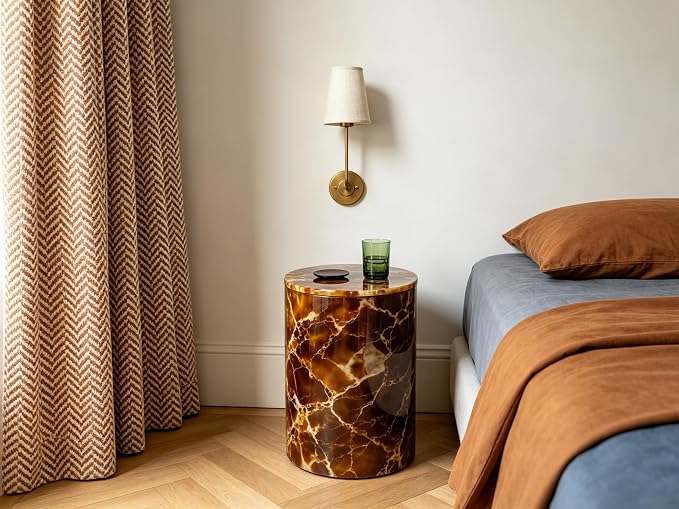 Classic Wall Sconce with Flared Funnel Linen Fabric Shade Nightstand Rustic wall Mount Lamps for Bedroom Bedside Reading Room (Antique)