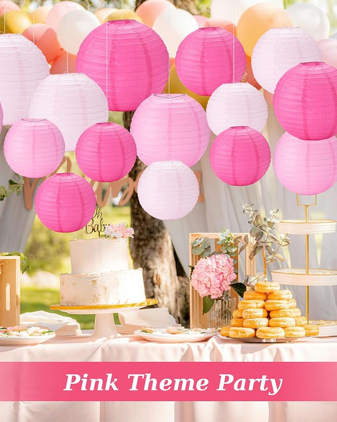 Treela 48 Pcs Paper Lanterns Party Decorations Round,Pink Series