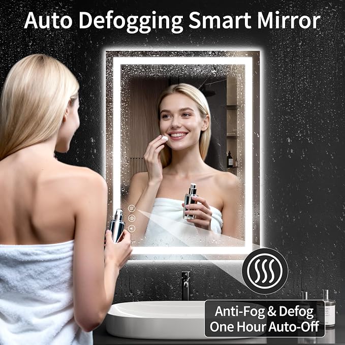 LED Bathroom Mirrors 28"x36" Bathroom Mirror with Lights for Wall, Backlit + Front Lit, 3 Colors, Anti-Fog, Dimmable Brightness for Vanity,Bathroom, Entryway, Living Room
