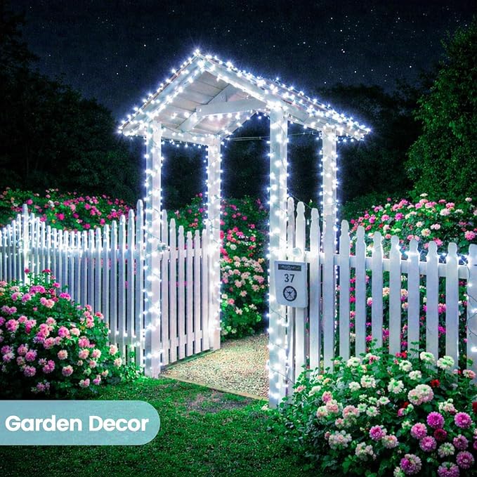 Solar Fairy Lights, 2 Pack Total 200LED 72FT Waterproof String Lights | Cool White, Silver Wire, 8 Lighting Modes Solar Twinkle Lights for Tree Garden Patio Party Outdoor Christmas Decorations