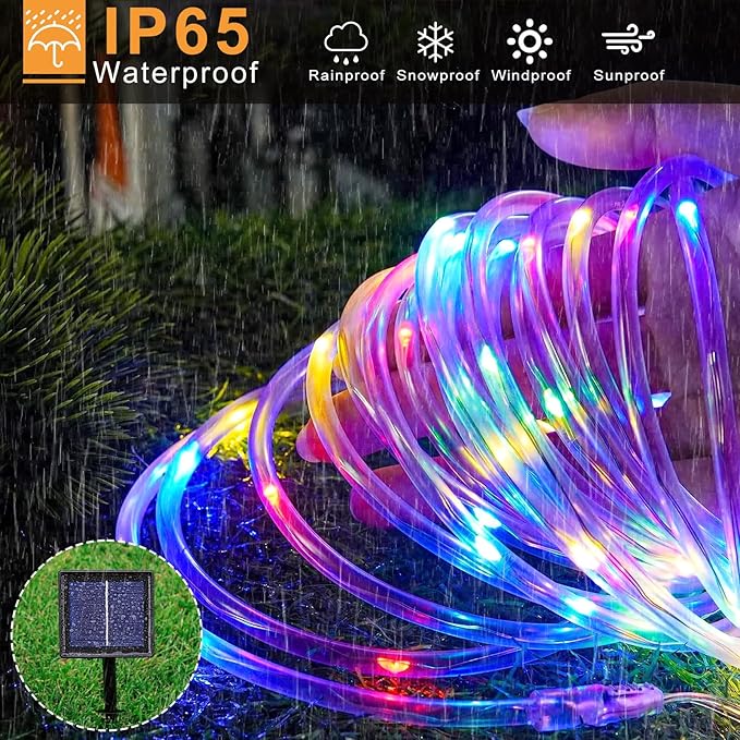 2 Pack Solar Rope Lights Outdoor Waterproof, Total Solar 66FT 270 LED String Lights for Outside, 8 Modes Twinkle Fairy Light for Trampoline Yard Pool Pathway Fence Decorations, Multicolor