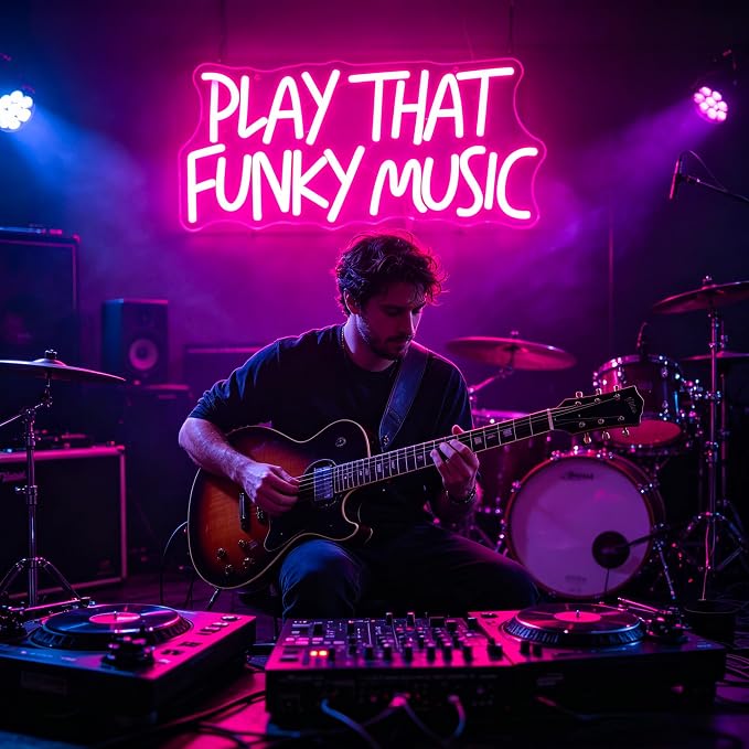 Neon Sign, Music Neon Signs for Wall Decor LED Signs Neon Light | Play That Funky Music Neon Sign for Music Studio, Classroom, Bedroom, Club, Party, Bar, Pink Decor, Gift, USB Powered