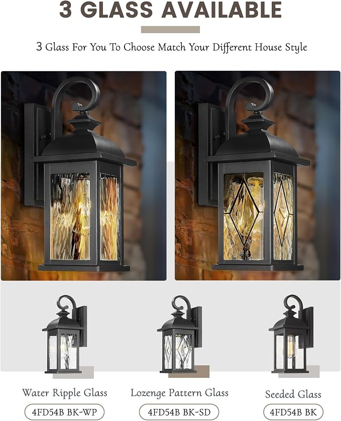 FEMILA 21" Large Exterior Wall Light Fixtures, 2 Pack Anti-Rust Waterproof Outdoor Wall Lantern Porch Lights for Entryway, Patio, Garage, Doorway, Matte Black, 4FD54B2-2PK BK-WP