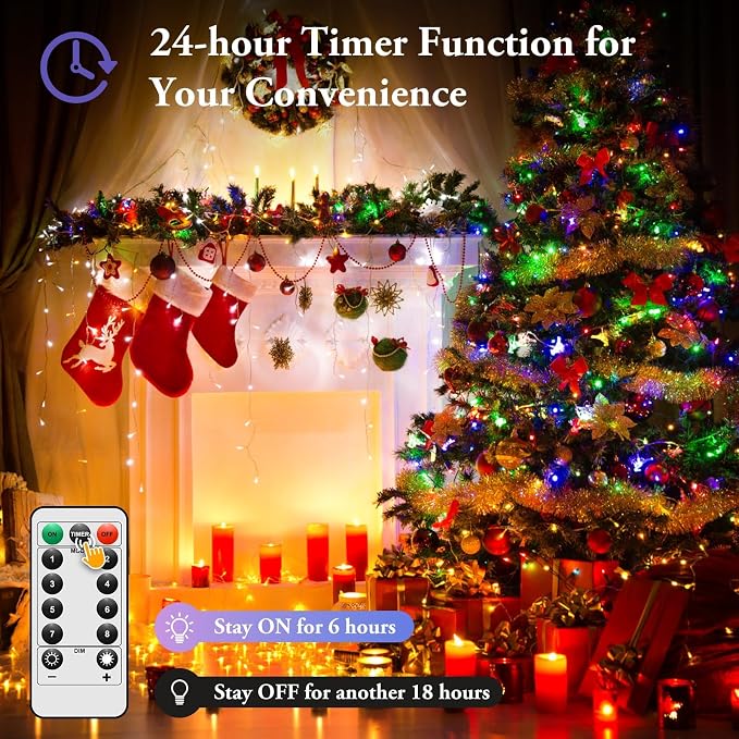 4 Pack 33FT 100 LED Fairy Lights Battery Operated with Timer & Remote, Waterproof Twinkle Lights Indoor Outdoor, 8 Modes Fairy String Lights for Bedroom Classroom DIY Wedding Decorations, Multicolor