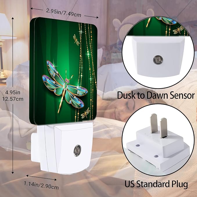 Mystical Dragonfly Night Light Plug in Wall Lamp Smart Dusk to Dawn Sensor for Home Decorative, Kids Room Bedroom Bathroom Kitchen Hallway Gifts