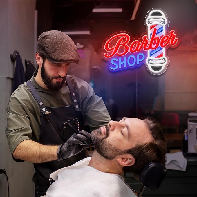 Barber Shop Neon Sign for Wall Decor,LED Hair Salon Light Sign for Hair Beauty Salon Store, USB Powered Led Barber Sign Decor for Barbershop, Man Cave, Garage