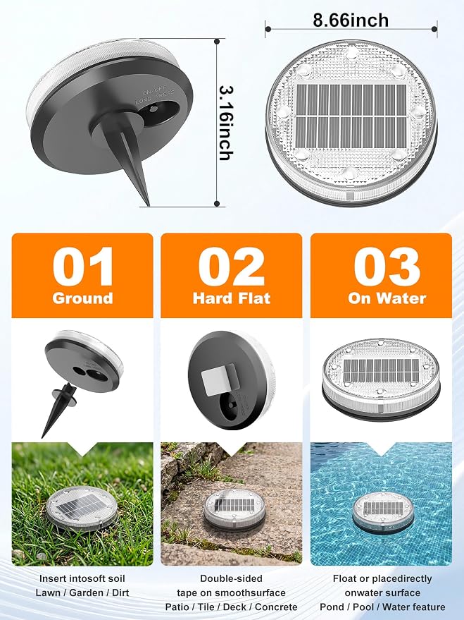 VOLISUN Solar Ground Lights with Remote Control – IP68 Waterproof Color Changing Flat Pathway Lights – RGB Solar Disk Lights with Lens for Yard Walkway Patio Garden Driveway [8 Pack]