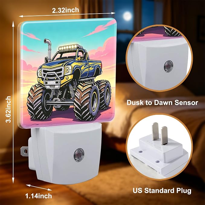 Night Light Cartoon SUV Off Road Night Lights Plug into Wall with Dusk to Dawn Smart Sensor for Bedroom Bathroom Hallway Kitchen, Warm Nightlights for Boys Girls Women Men