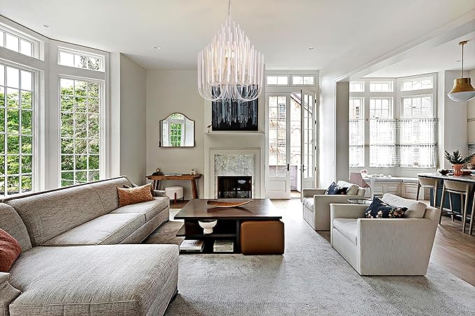 TOCHIC Modern Farmhouse Chandelier for Dining Room 21", Small Vintage White Wood Chandeliers Light for Living Room, Rustic Pendant Lighting Fixture Ceiling Hanging for Foyer Bedroom Entryway