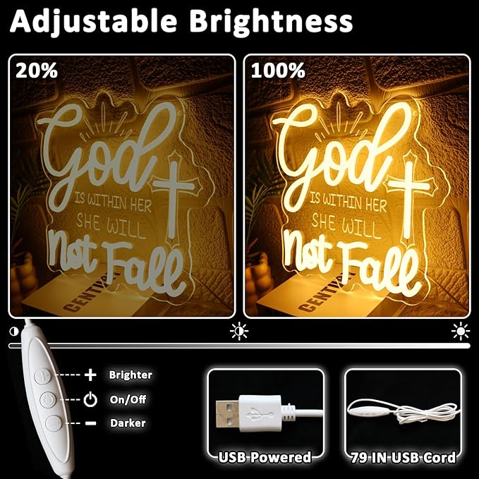 God Is Within Her Neon Sign for Wall Decor Dimmable Christian Led Sign for Bedroom Inspirational Neon Light for Church Home Party Christams Decoration Religious Gift