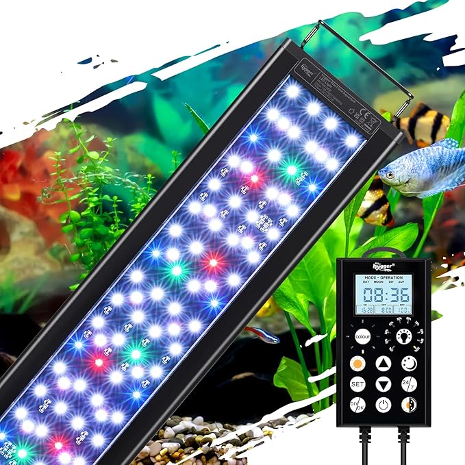hygger 24W LED Aquarium Light, 24/7 & DIY Mode Fish Tank Light with LCD Timer, 18-24in Full Spectrum Aquarium Plant Lights, Adjustable Brightness, Memory Function, Extendable Bracket for Freshwater