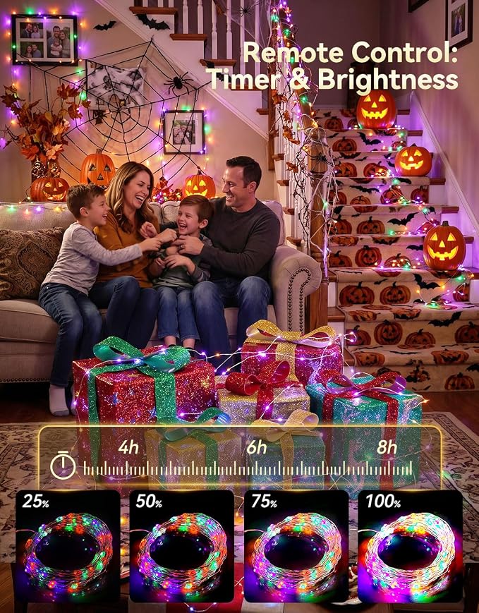LitHome 4Pack 34 Colors Changing Fairy Lights Battery Operated with Remote | Each 20FT 60 LED Battery Operated Halloween Fairy Lights, Waterproof RGB Twinkle Light for Christmas Indoor Outdoor Decor