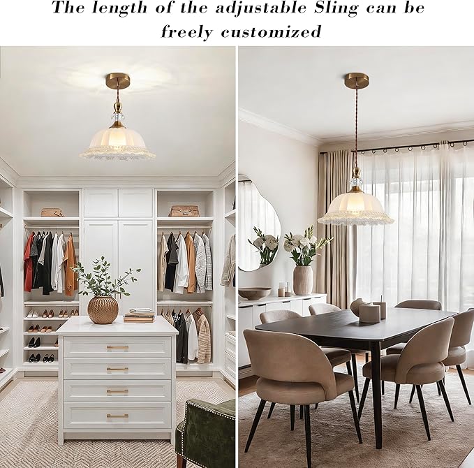 10.6" Milk Glass Vintage Pendant Light for Kitchen Island | Antique Brass Gold, Small Pendant Light, Adjustable Hanging Height Fixture, for Dining Room Hallway Bedroom