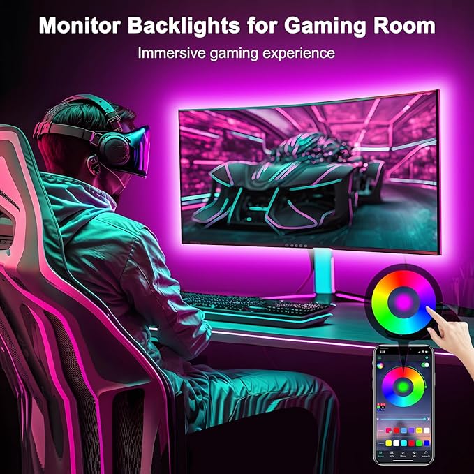 Daymeet TV Led Backlight 13.1ft for 45-60 inch Tv Backlight, RGB Music Sync Led Lights for TV with Remote, Bluetooth APP Control Tv Light USB Powered LED Strip Lights for Bedroom Decor