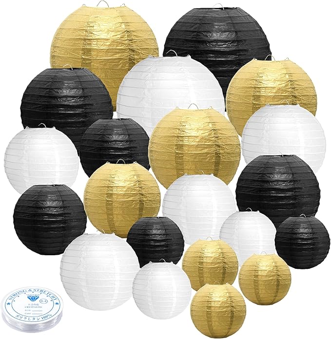21 Pcs Paper Lanterns Party Decorations, 4/6/8/10 Inch Round Chinese Hanging Paper Lanterns for Wedding, Birthday, Baby Shower, Graduation, Classroom Ceiling Decorations Indoor Outdoor