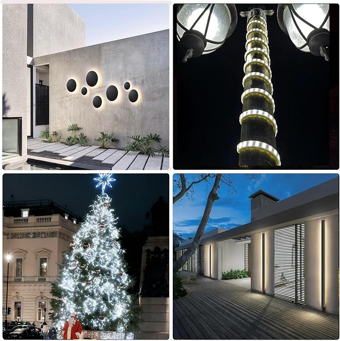 LED Rope Light, 24ft Waterproof Strip Landscape Lighting, Indoor Outdoor Connectable 5000K Cool White 120V Flexible Tube Lights for Home Decor, Garden, Patio, Yard, Holiday Christmas Decoration