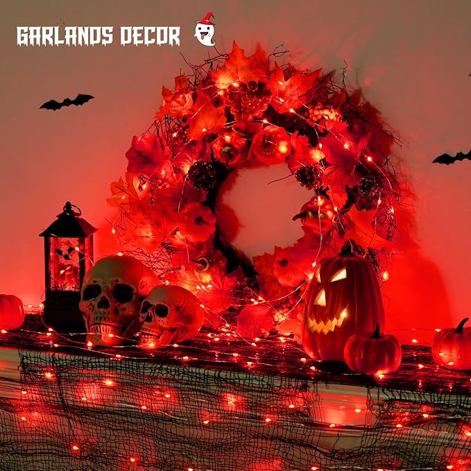 JMEXSUSS 2 Pack Fairy Lights Battery Operated, Red Lights for Halloween | Total 400 LED 132ft, Remote Control, Waterproof, 8 Modes Twinkle String Lights for Bedroom Wreath Xmas Indoor Outdoor Decor