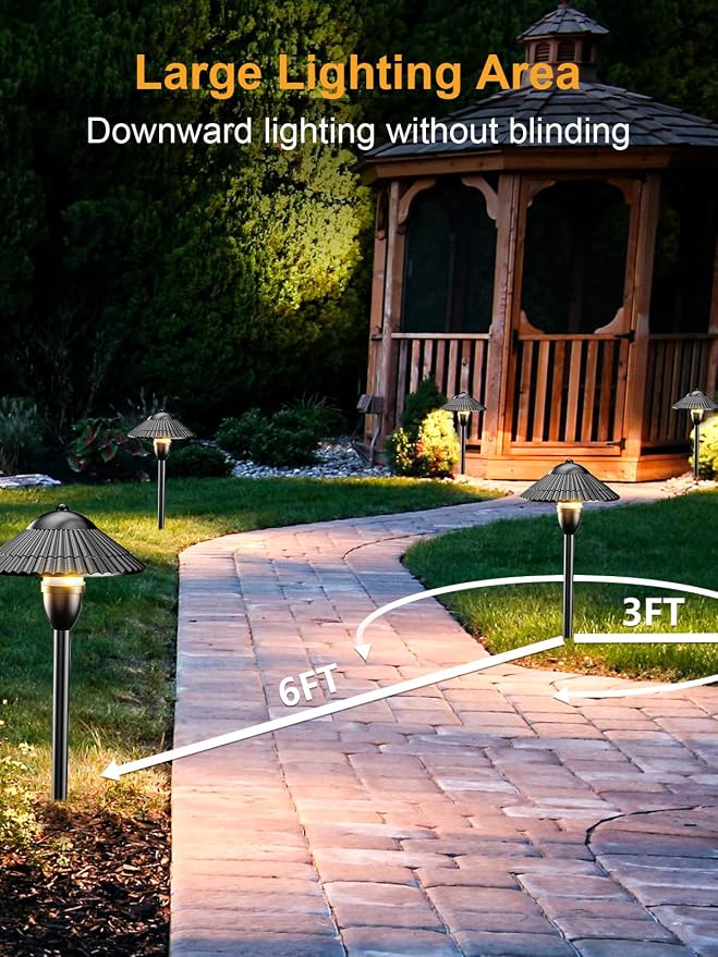 ZUCKEO Low Voltage Landscape Lighting LED Pathway Lights, 5W Landscape Path Lights 3000K Warm White 12-24V, Outdoor IP66 Ground Light for Garden, Walkway, Yard (12-Pack with Connector)