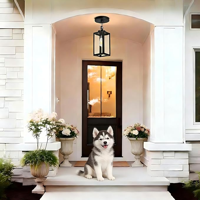 13" Outdoor Pendant Light for Porch - Farmhouse Exterior Hanging Lantern with Clear Glass,Weatherproof for Entryway, Doorway, Patio, Garden, and Outdoor Spaces