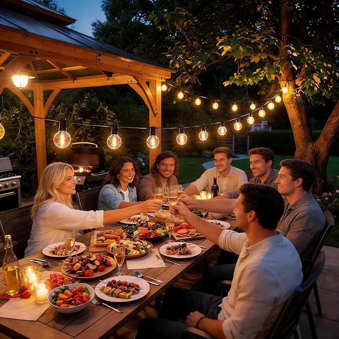 RTTY Outdoor String Lights 60 ft, G40 Led Patio Globe Lights with 32pcs Plastic Bulbs,Shatterproof Waterproof Connectable Hanging for Porch Cafe Bistro Backyard Gazebo Balcony Deck Party