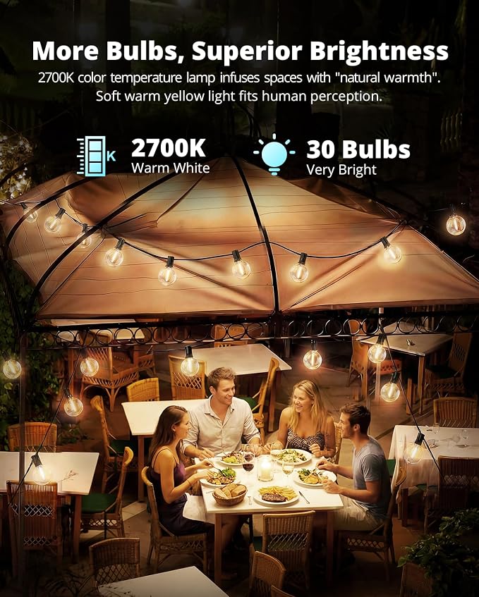 VIPAR Outdoor String Lights,60FT 32 G40 Patio Lights Waterproof for Outside | ETL,Vintage LED Globe Bulbs,Connectable, Shatterproof,Waterproof,2700KDimmable,Plug-in,for Backyard Porch Garden Bistro