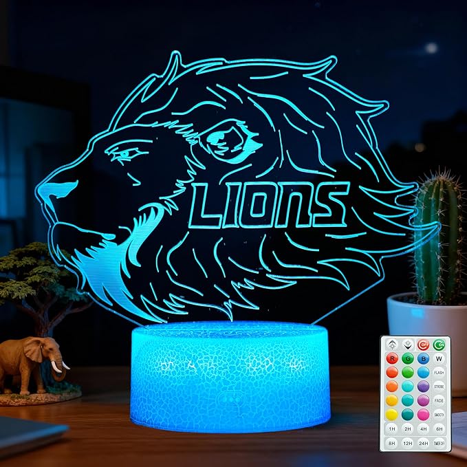 Lion Gift, 3D Night Light, 16 Colors Changing, Remote Control with Timer, RGB Flashing Mode and Dimmable, Lion Lamp for Christmas Birthday Decor
