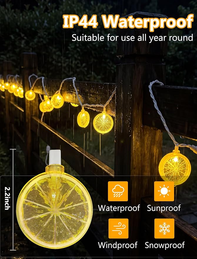 GOOTHY Lemon String Lights Plug in, 8.5Ft Outdoor Fairy Decorations String Lights with 10 LED Yellow Lemon Slice Lights, Hanging Novelty Summer Patio Lights for Garden Kitchen Christmas Wedding Party