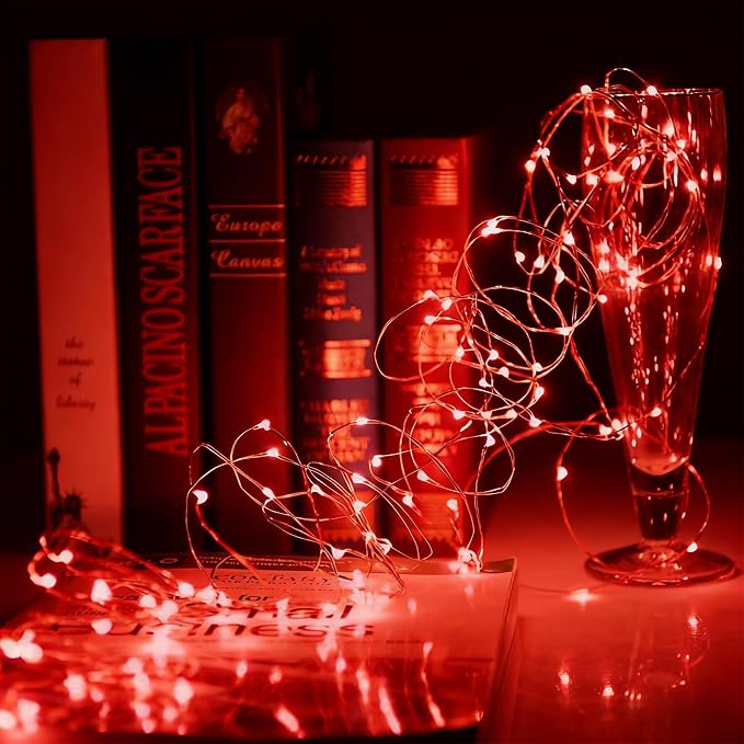 2 Pack Fairy Lights Battery Operated - 16.4ft 50 LED Red | Starry Fairy Lights , 8 Modes Waterproof with Timer for Indoor Outdoor Bedroom Party Holiday Christmas Decor, Copper Wire
