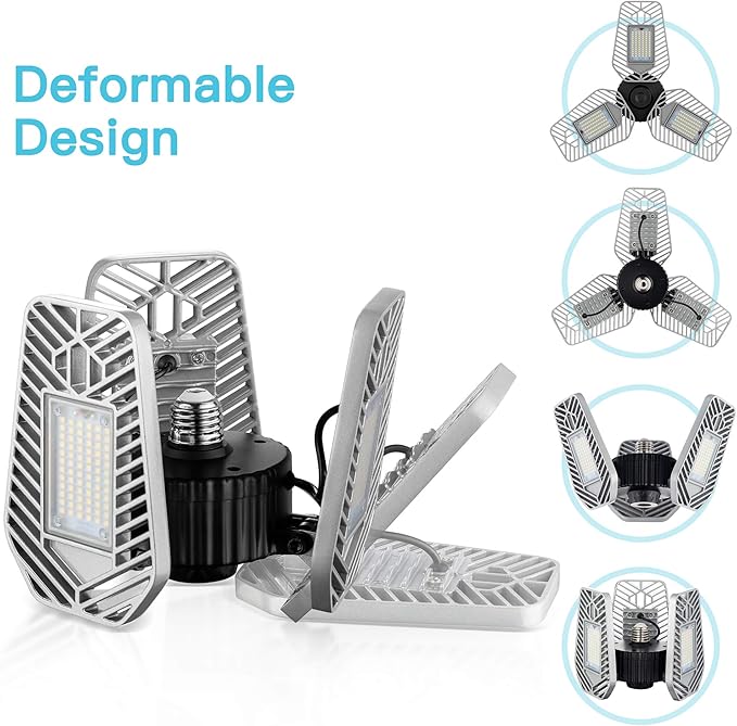 LED Garage Lights, Deformable Ceiling Light 9000 Lumens, 82W CRI 80 Shop Light, Adjustable Garage Lights, Led Lighting (No Motion Activated) (1-Pack)