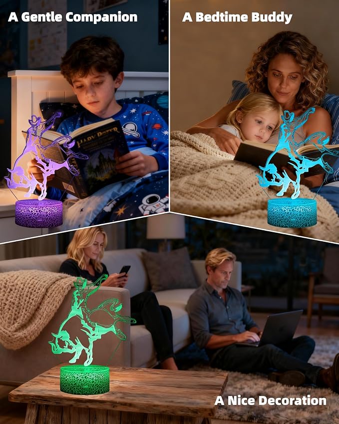 Bull Riding Rider 3D Illusion Night Light, Matador Style Décor Lamp | 16 Colors Changing, Dimmable, Touch & Remote Control, Birthday Christmas Gift For Boy Girl Kid Teen Men Women Bedroom Room