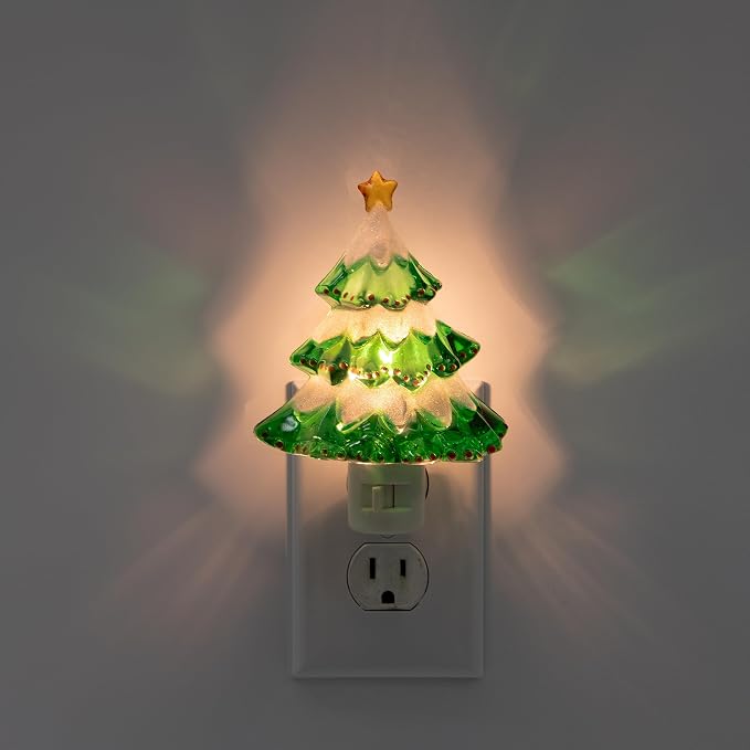 Creative Hobbies Snow Covered Christmas Tree Holiday Decor Night Lights - Includes 5W C7 and Rotational Socket with On/Off Switch
