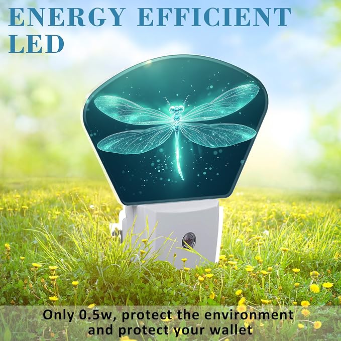 Fantasy Glowing Dragonfly Plug in Night Lights, Magic Dragonfly Nightlight Plug Into Wall Dusk to Dawn Sensor for Kid Girls Boys Women Men Room, Hallway, Kitchen, Bathroom, Stairs Decor