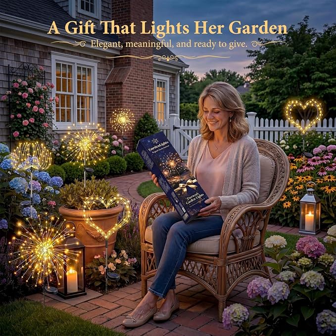 Solar Firework Lights, 6 Pack 120 LEDs 8 Lighting Modes Solar Fairy Garden Lights Outdoor Waterproof for Yard Patio Walkway Pathway Party Wedding Balcony Decorative- Warm White