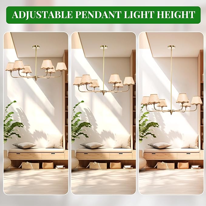 39" Boho Rattan Chandelier, 6-Light Rattan Pendant Light, Handwoven Natural Rattan, Rustic Industrial Adjustable Rattan Fixture for Dining Room, Kitchen Island & Living Room, E12 Socket