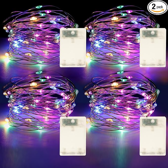 Fairy Lights Battery Operated String Lights 16.4ft 50LED Flashing and Constant Light Waterproof Silver Wire for Christmas DIY Party Wedding Decoration (Multicolor, 4 Pack)