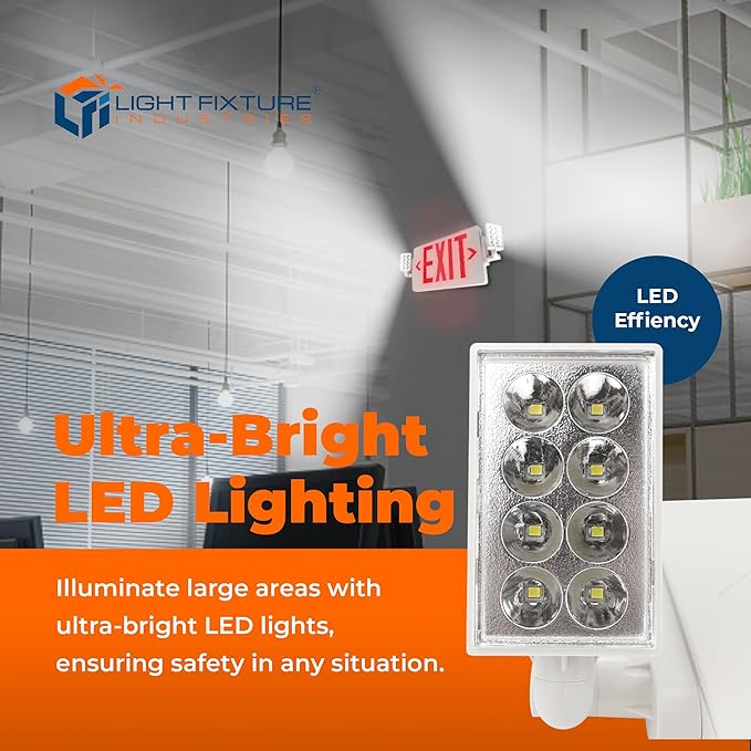 LFI Lights® Thin COMBO UL 924 Listed, Red LED, Exit Sign with Emergency Lights, White, 120-277VAC Hardwired with Battery Backup, Optional Double Face and Knock Out Arrows COMBOTRWBB (2)