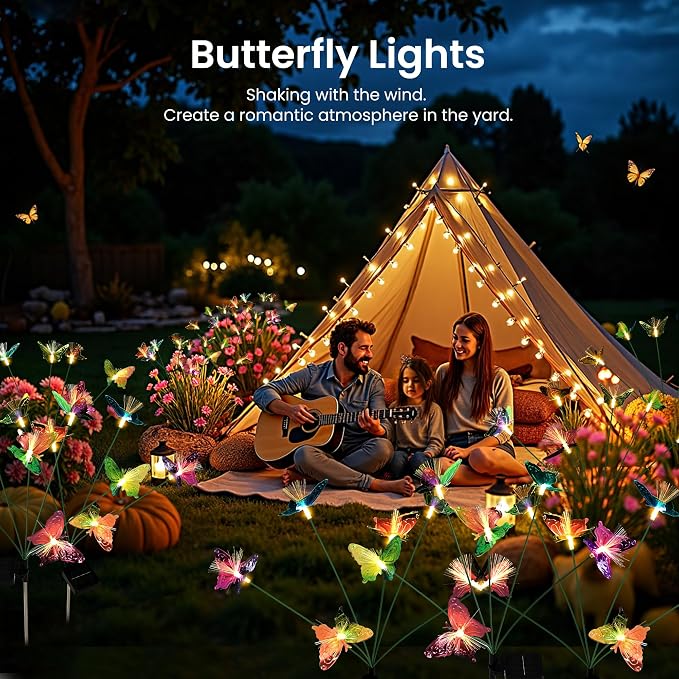 Solar Garden Lights,4Pack Swaying Butterfly Lights Garden Decor | Warm White LED Solar Lights for Outside Yard,Lawn,Patio,Pathway Decoration Gardening Gifts