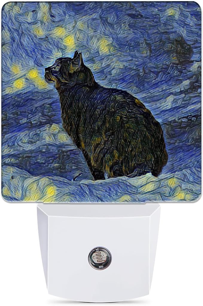 Black Cat Night Light, Dusk to Dawn Smart Sensor Nightlight for Bedroom Bathroom Kitchen Hallway Stairs Hallway, Plug-in, Energy Efficient Decor Desk Lamp Gifts