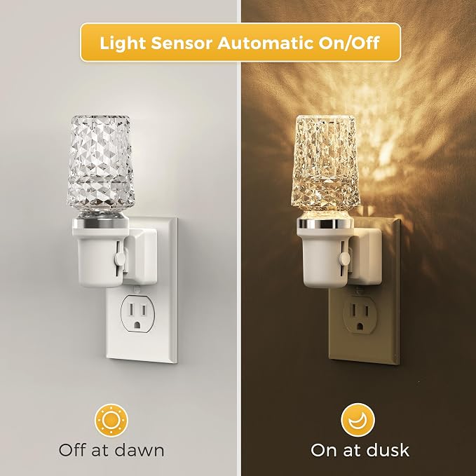L LOHAS LED Night Light, Dimmable Night Lights Plug into Wall, Light Sensor | Automatic Nightlights Plug in, 3000K LED Acrylic Nightlight, Crystal Decorative, Hallway Bedroom Bathroom [White Base,1 Pack]