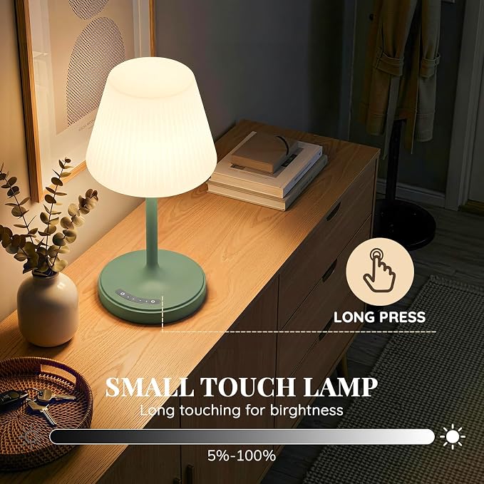 Waterproof Shower Lamp Outdoor Cordless Table Lamp, 3-Color Dimmable -Green | 4000mAh, touch, weighted base, bathroom shower light, patio dinner, RV camping, charge your phones, memory night light