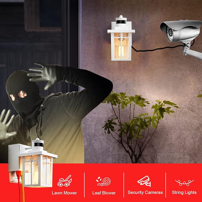 Myhaptim Porch Lights with GFCI Outlet,Dusk to Dawn Motion Sensor Outdoor Lights,3 Lighting Modes White Front Door Light，Waterproof Exterior Light Fixture,Outside Lamp for House Patio Garage