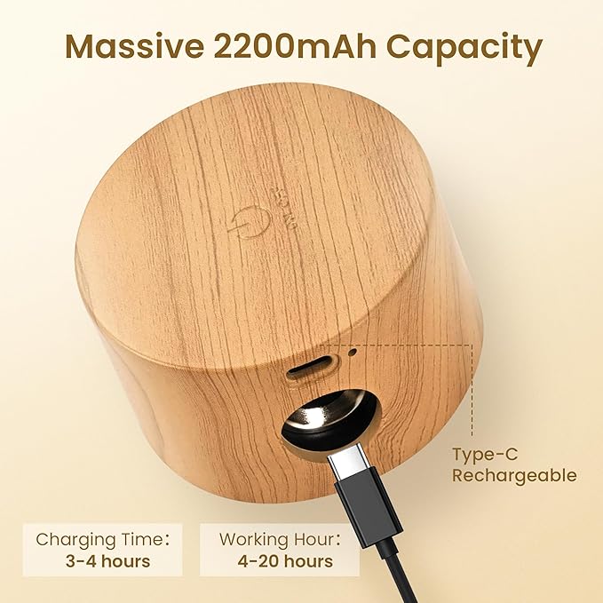LED Wall Mounted Lamps, Battery Operated Rechargeable Wall Lights, 3CCT & Dimmable, 360°Rotation with Magnetic Ball, Cordless Wall Sconces for Picture Bedside Bedroom Reading, Wood-1 Pack